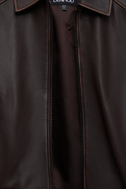 Love Kadın Kahverengi Gömlek Yaka Vintage Oversize Deri Ceket