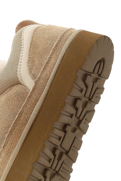 Kadın Bej Bağcıklı Kalın Tabanlı Tüylü Süet Deri Teddy Sneaker