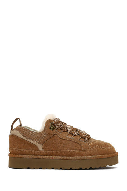 Kadın Camel Bağcıklı Kalın Tabanlı Tüylü Süet Deri Teddy Sneaker