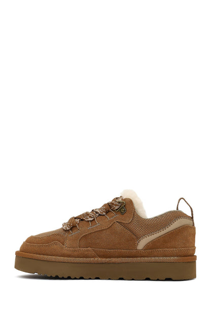Kadın Camel Bağcıklı Kalın Tabanlı Tüylü Süet Deri Teddy Sneaker