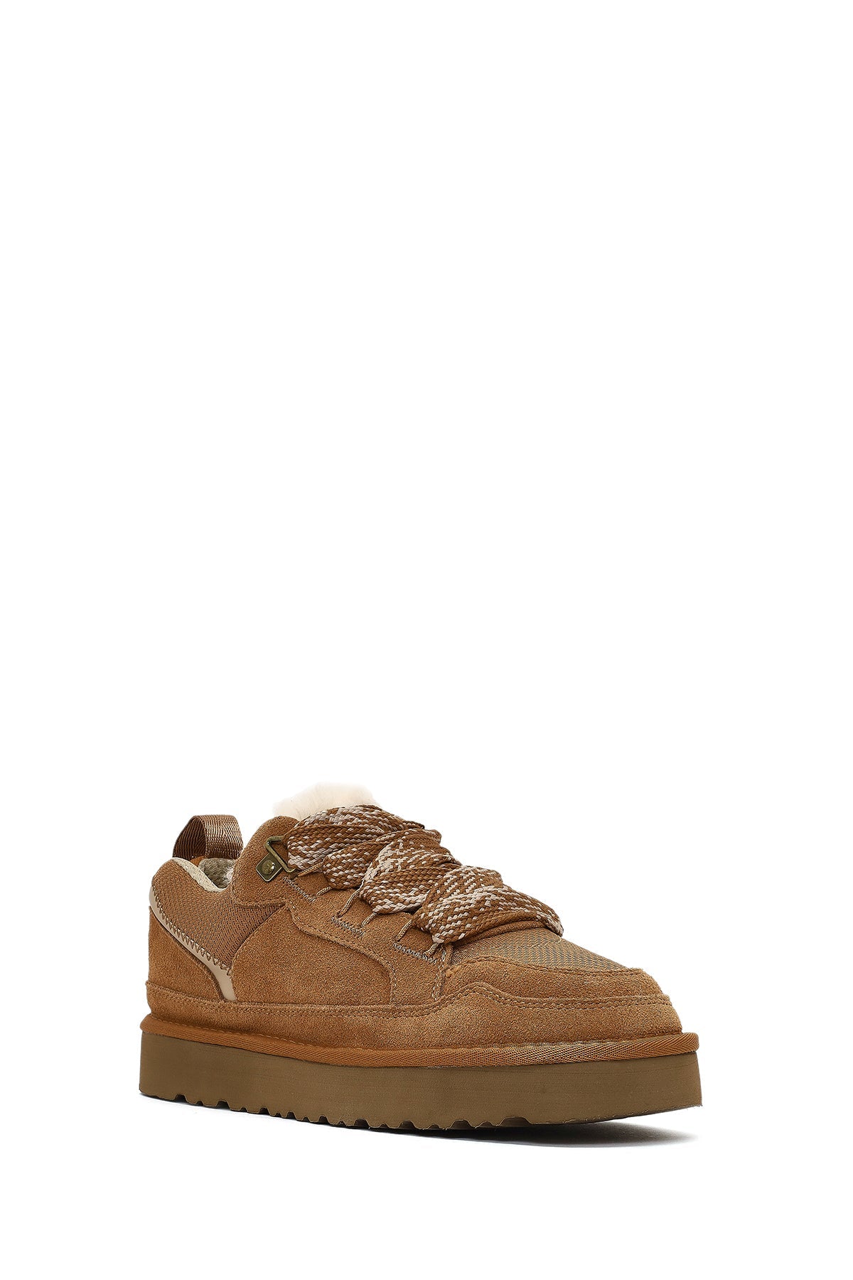 Kadın Camel Bağcıklı Kalın Tabanlı Tüylü Süet Deri Teddy Sneaker
