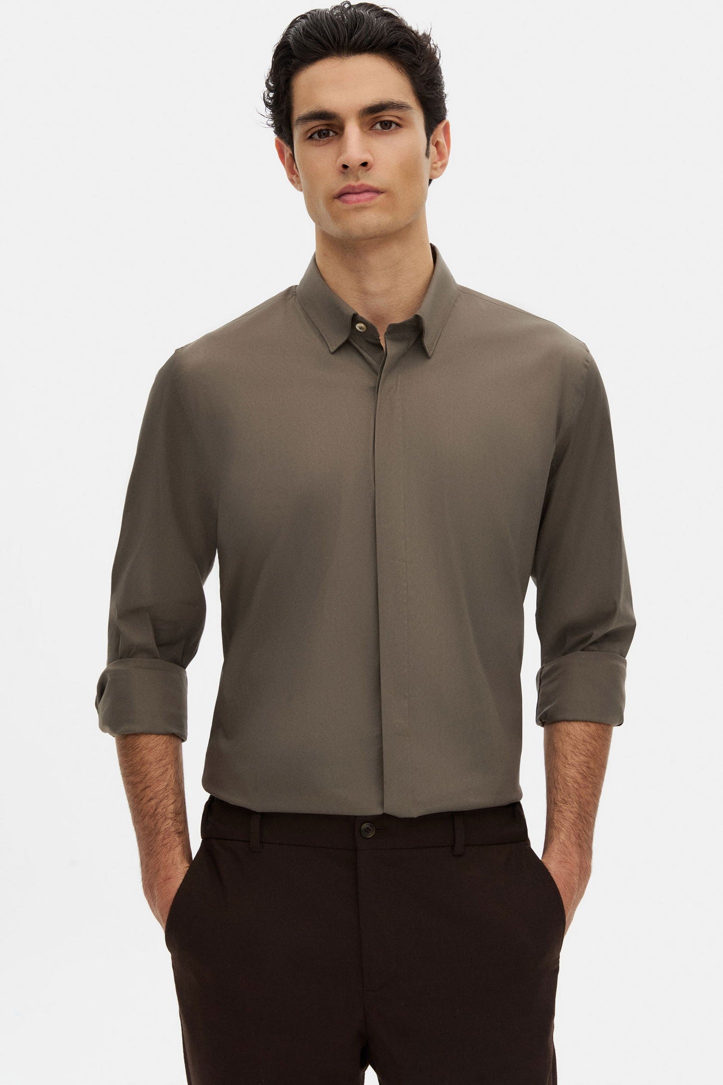 Tween Slim Fit Haki Düz Gömlek