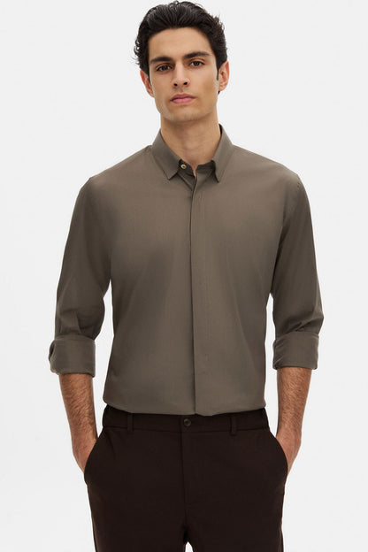 Tween Slim Fit Haki Düz Gömlek