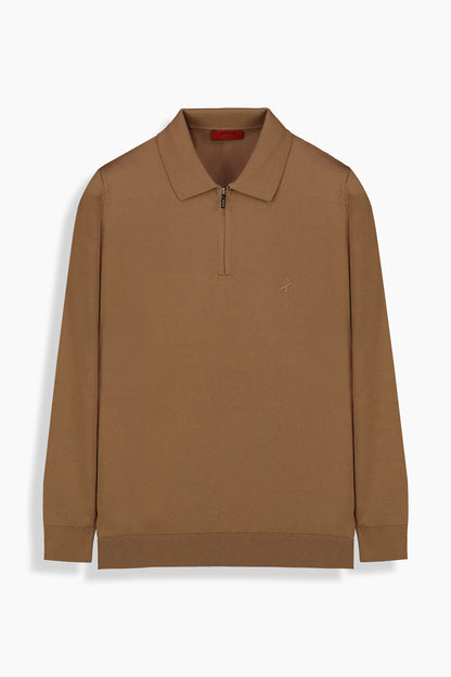 Polo Yaka Fermuarlı Mocha Triko