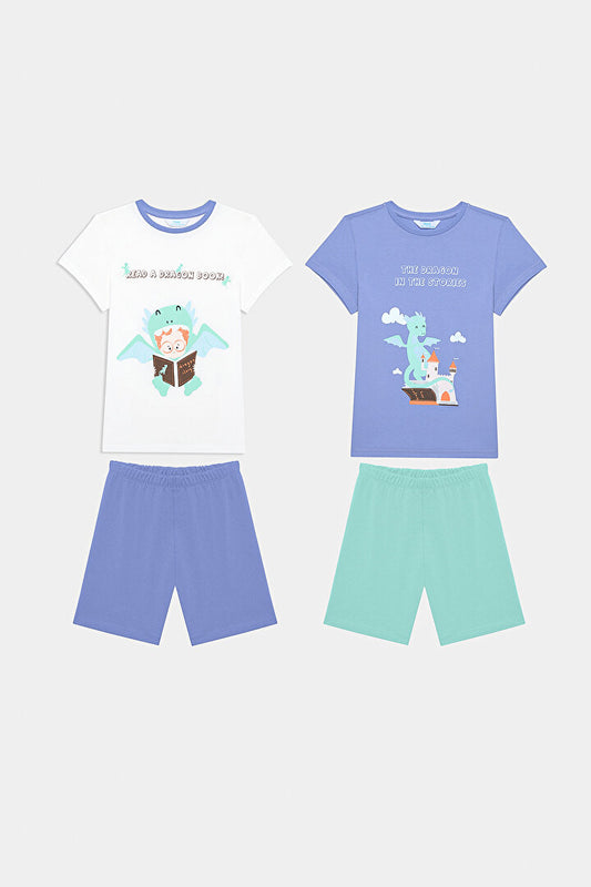 Erkek Çocuk Dragon Book Pamuklu 2li Çok Renkli Pijama Takımı