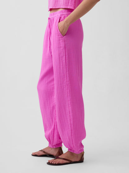 Pembe Pamuk Gauze Barrel Jogger Pantolon