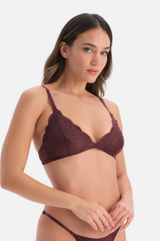 Bordo Dantel Detaylı Sütyen