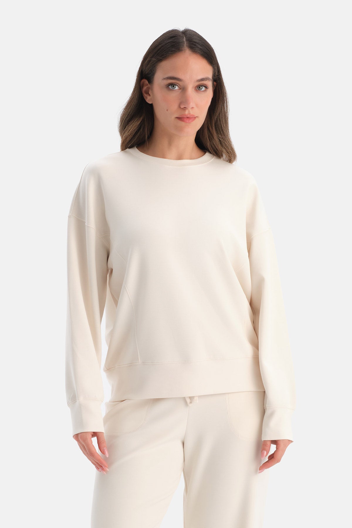 Dikiş Detayli Bisiklet Yaka Sweatshirt