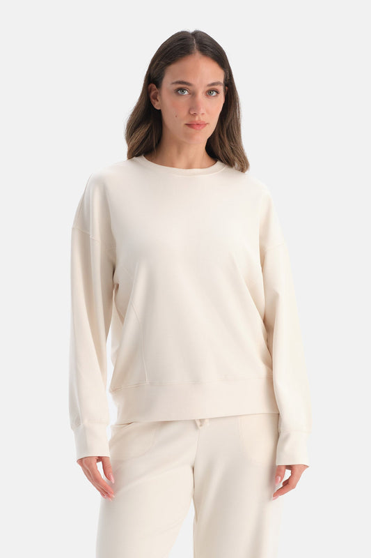 Dikiş Detayli Bisiklet Yaka Sweatshirt