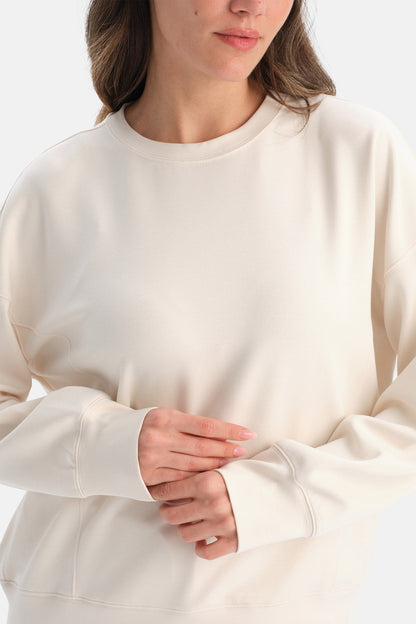 Dikiş Detayli Bisiklet Yaka Sweatshirt