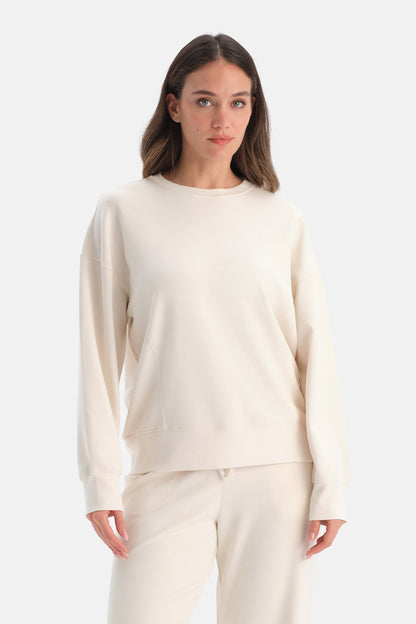 Dikiş Detayli Bisiklet Yaka Sweatshirt