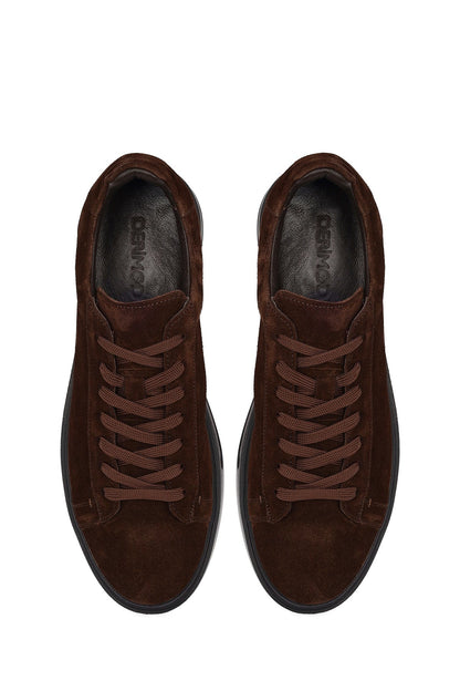 Erkek Kahverengi Bağcıklı Süet Deri Sneaker