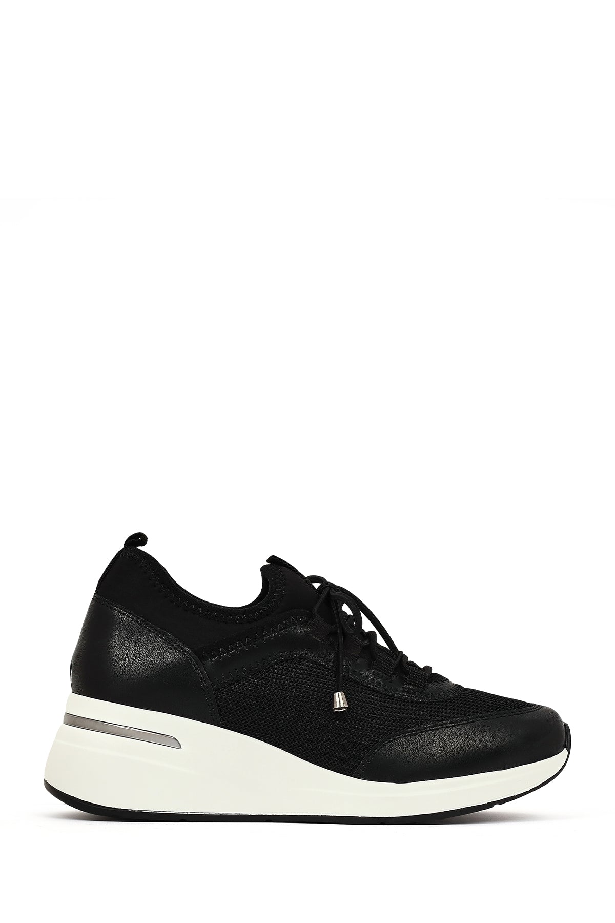 Kadın Siyah Bağcıklı Dolgu Topuklu Sneaker