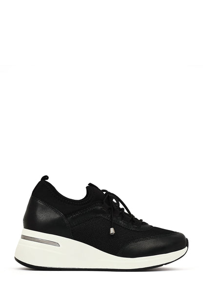 Kadın Siyah Bağcıklı Dolgu Topuklu Sneaker