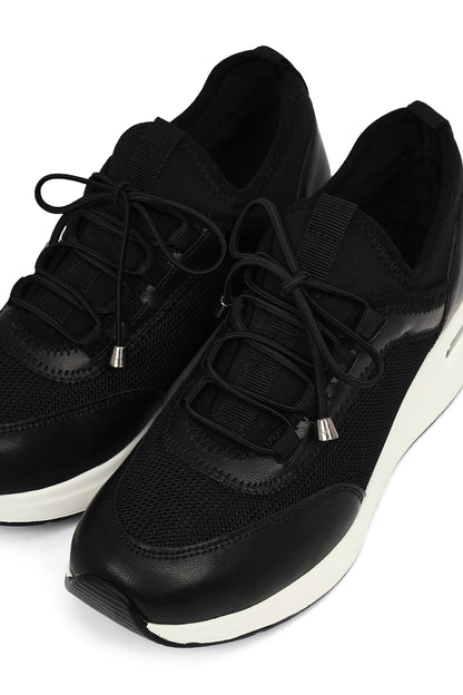 Kadın Siyah Bağcıklı Dolgu Topuklu Sneaker
