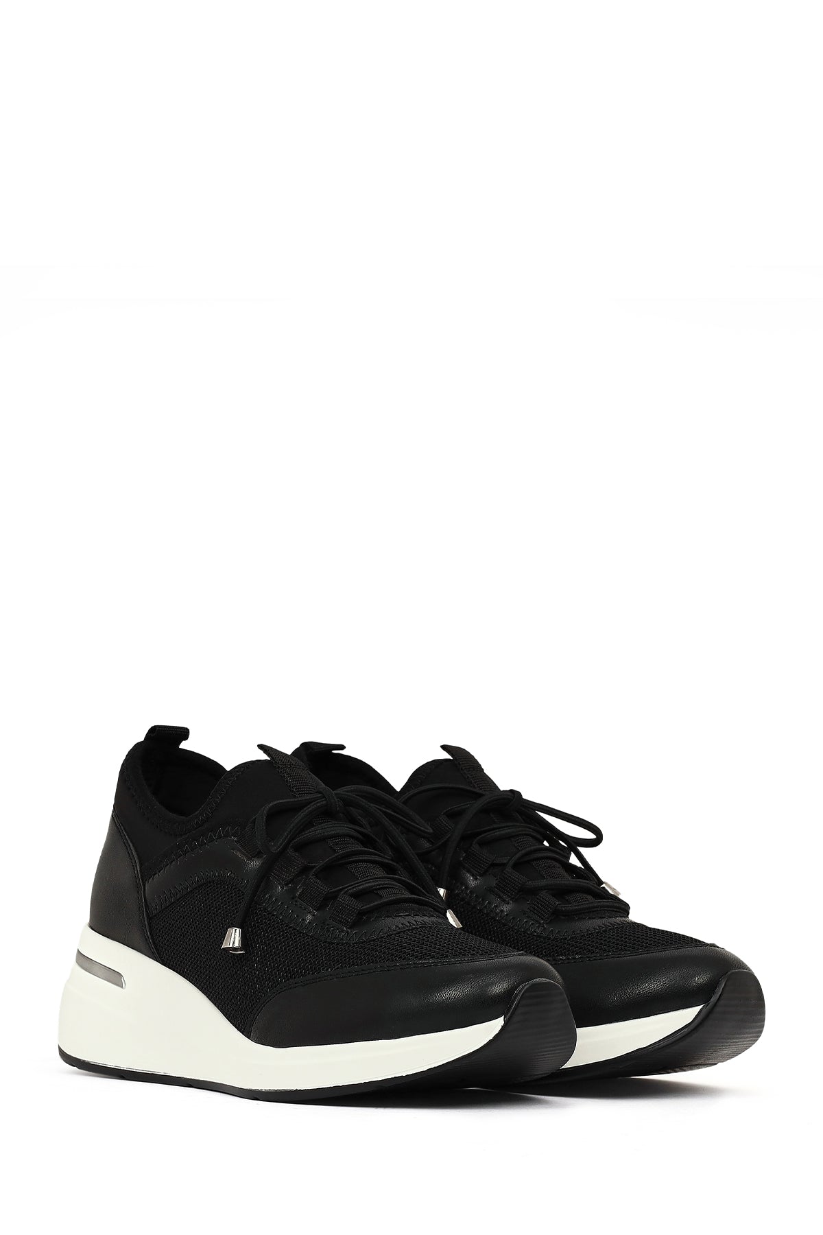 Kadın Siyah Bağcıklı Dolgu Topuklu Sneaker
