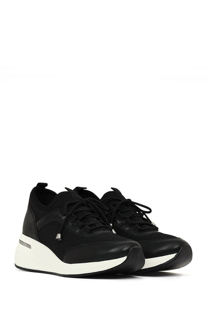 Kadın Siyah Bağcıklı Dolgu Topuklu Sneaker