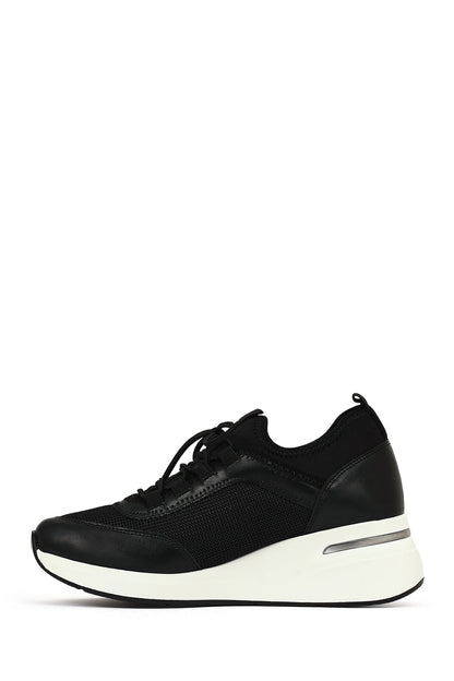 Kadın Siyah Bağcıklı Dolgu Topuklu Sneaker