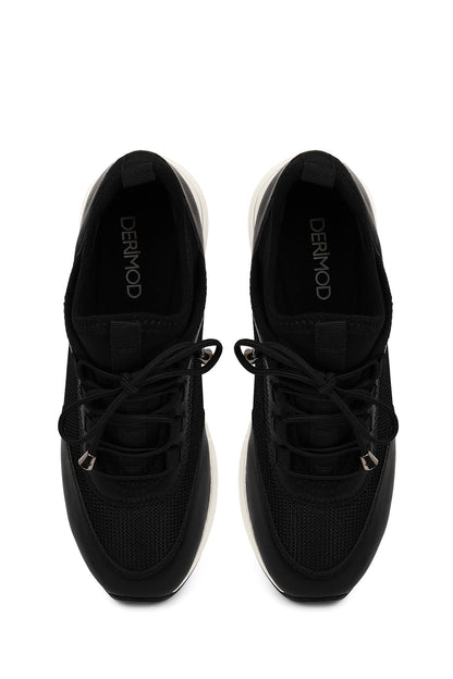 Kadın Siyah Bağcıklı Dolgu Topuklu Sneaker