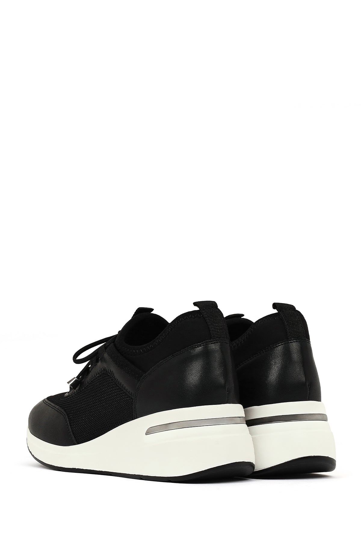 Kadın Siyah Bağcıklı Dolgu Topuklu Sneaker