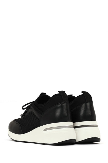 Kadın Siyah Bağcıklı Dolgu Topuklu Sneaker