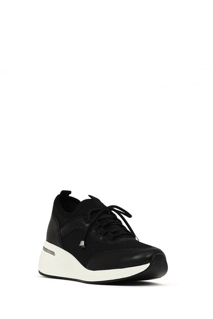 Kadın Siyah Bağcıklı Dolgu Topuklu Sneaker