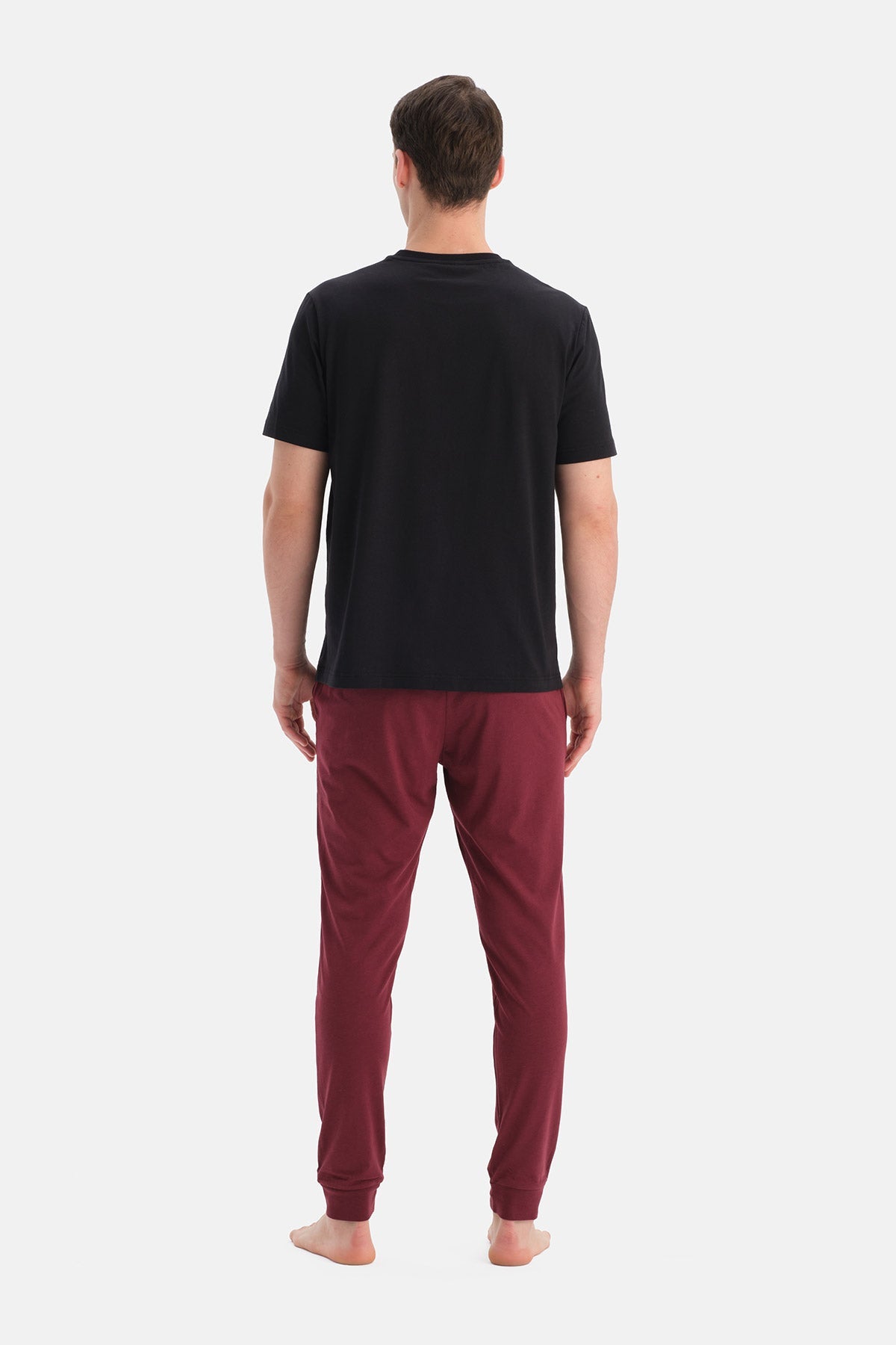 Bordo-siyah Pamuk Modal Örme Ikili Pijama Altı