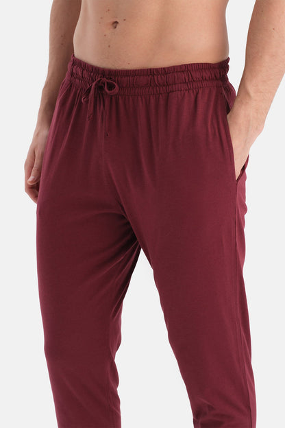 Bordo-siyah Pamuk Modal Örme Ikili Pijama Altı