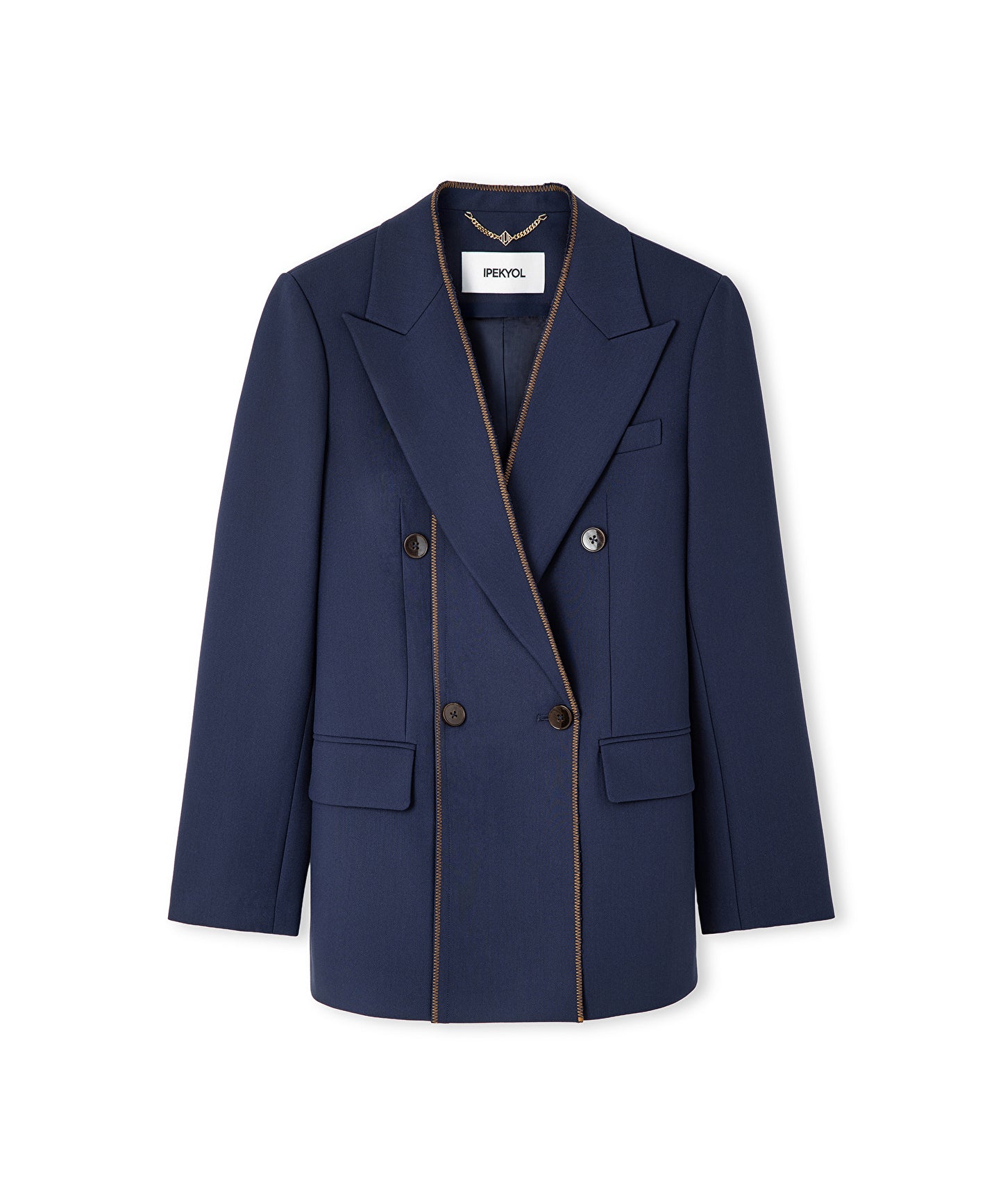 Kontrast Dikişli Kruvaze Blazer