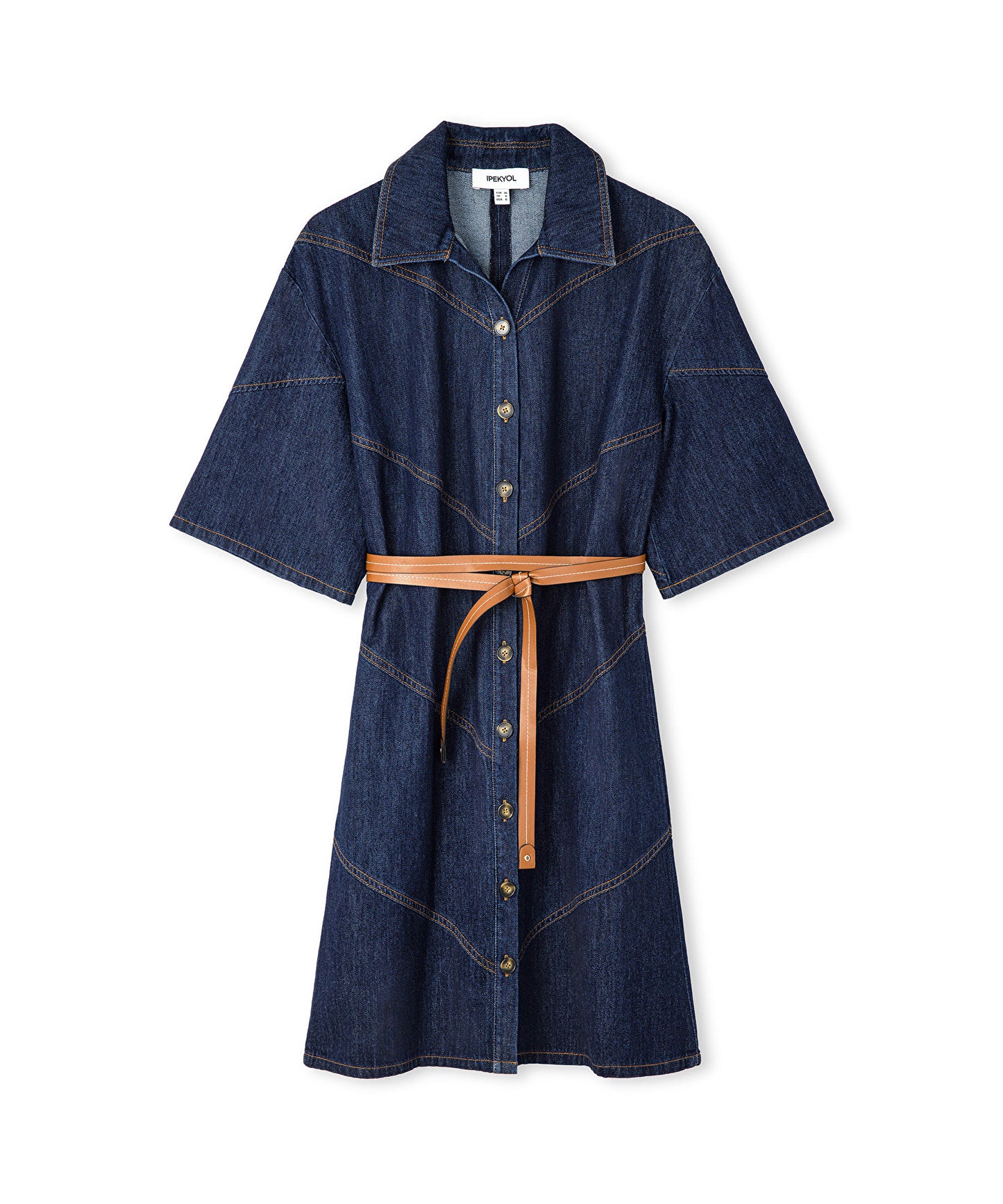 Kontrast Kuşaklı Denim Elbise