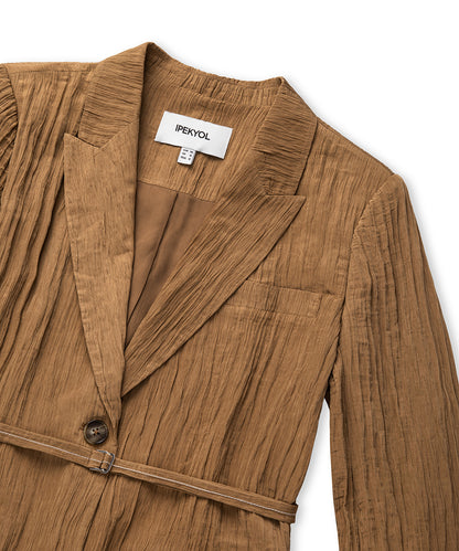 Kırışık Efektli Vatkalı Blazer