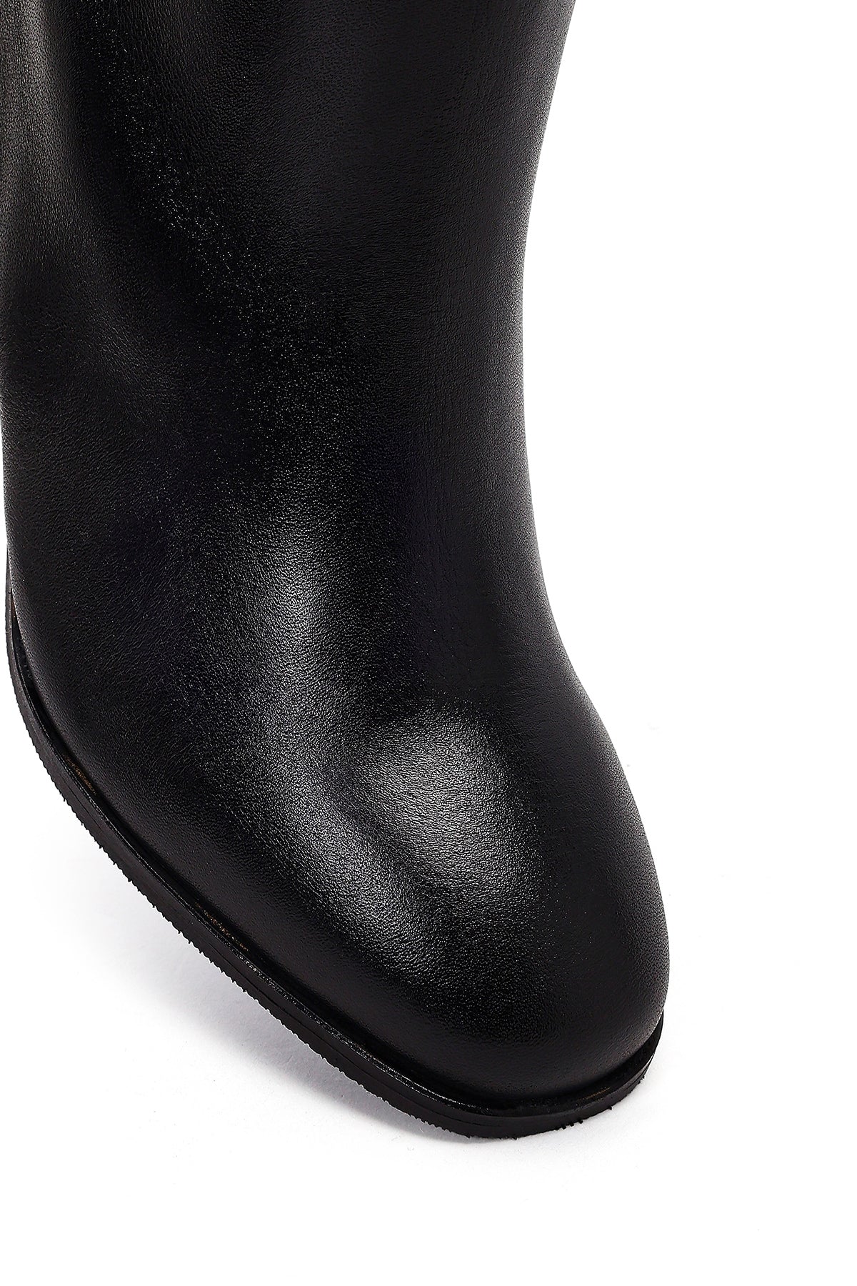 Kadın Siyah Kalın Topuklu Deri Çizme