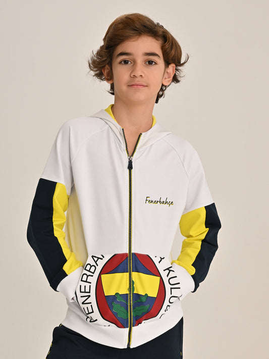 Fenerbahçe Beyaz Tribün Altı Renk Logolu Çocuk Sweatshirt