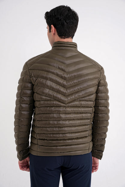 Slim Fit Hakim Yaka Yan Cepli Kaz Tüyü Haki Şişme Mont Mt 176