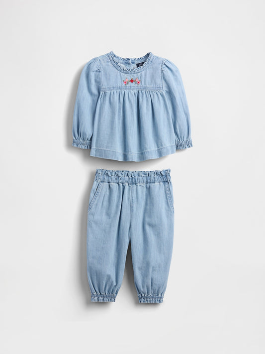 Açık Mavi Denim Volanlı Outfit Set