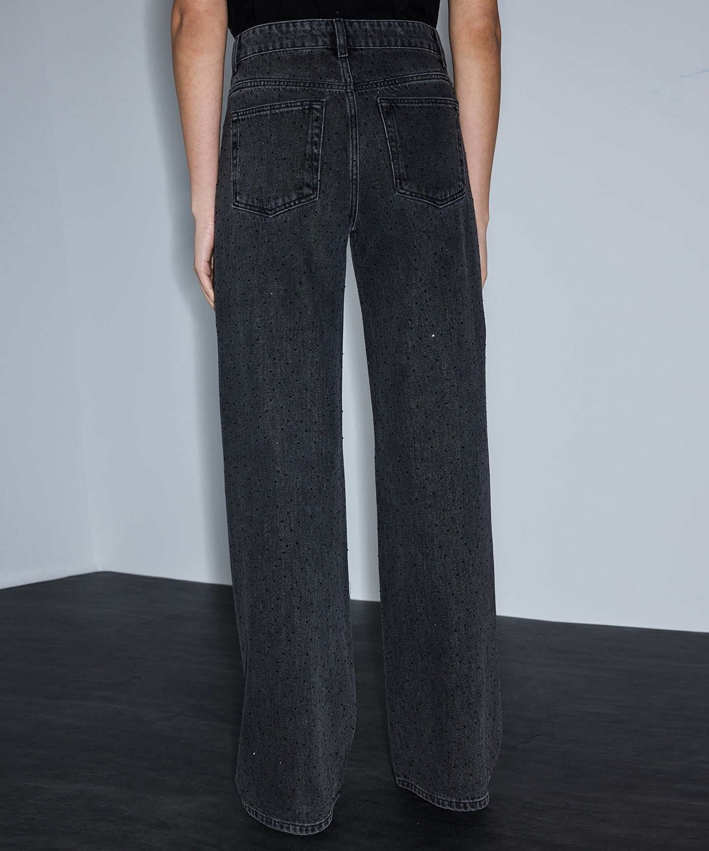Hotfix Baskılı Wide Leg Jean Pantolon