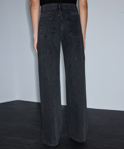 Hotfix Baskılı Wide Leg Jean Pantolon