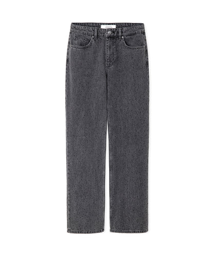 Hotfix Baskılı Wide Leg Jean Pantolon