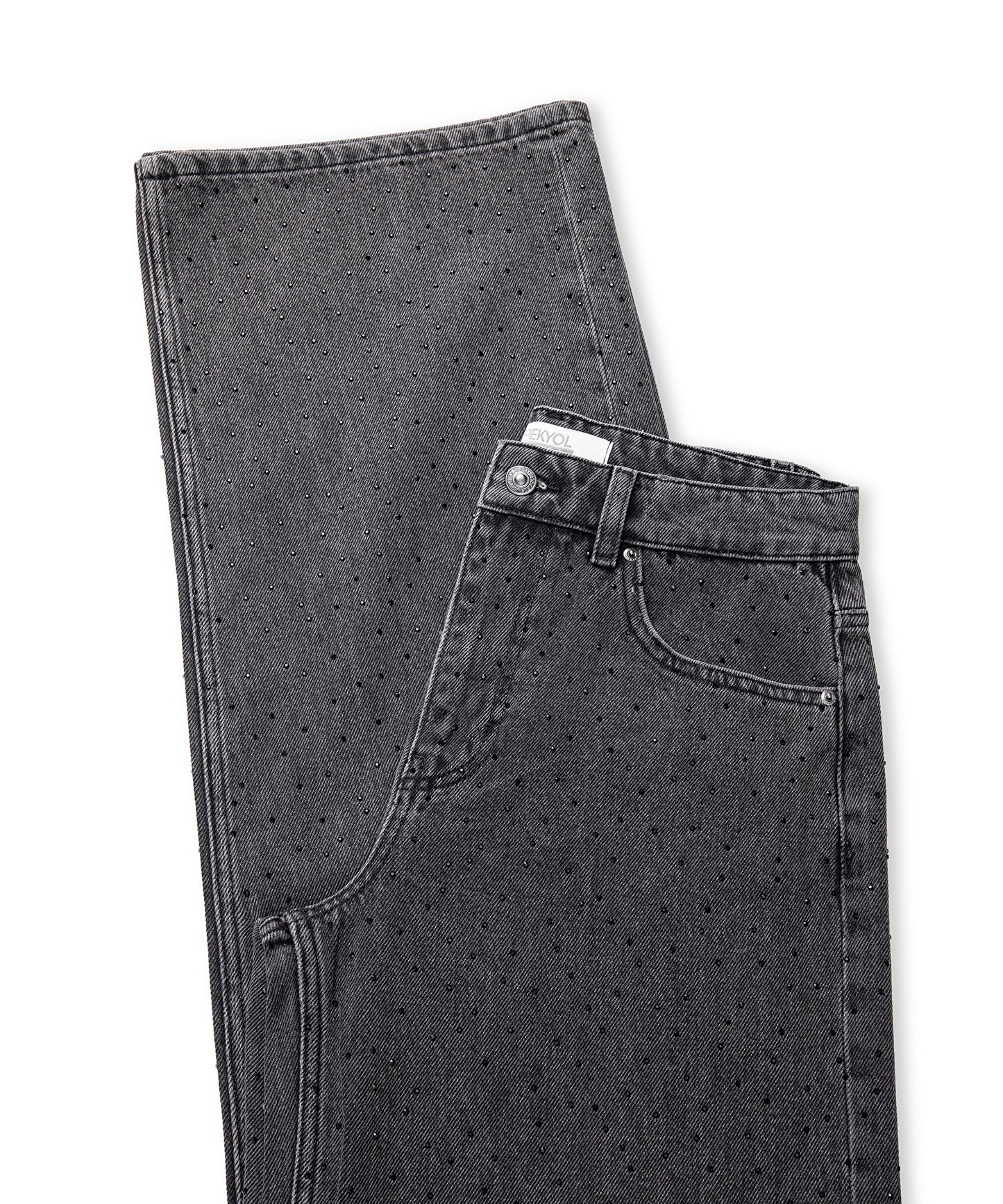 Hotfix Baskılı Wide Leg Jean Pantolon