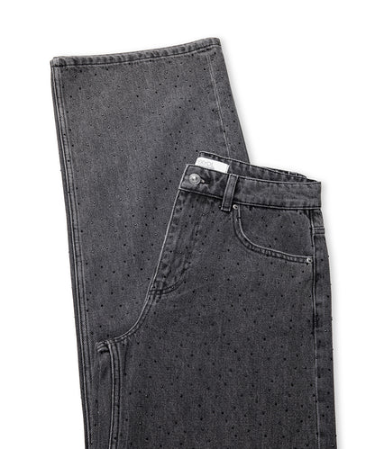 Hotfix Baskılı Wide Leg Jean Pantolon