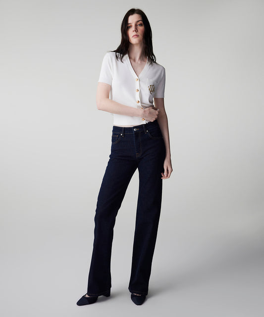 Kontrast Dikişli Straight Jean Pantolon