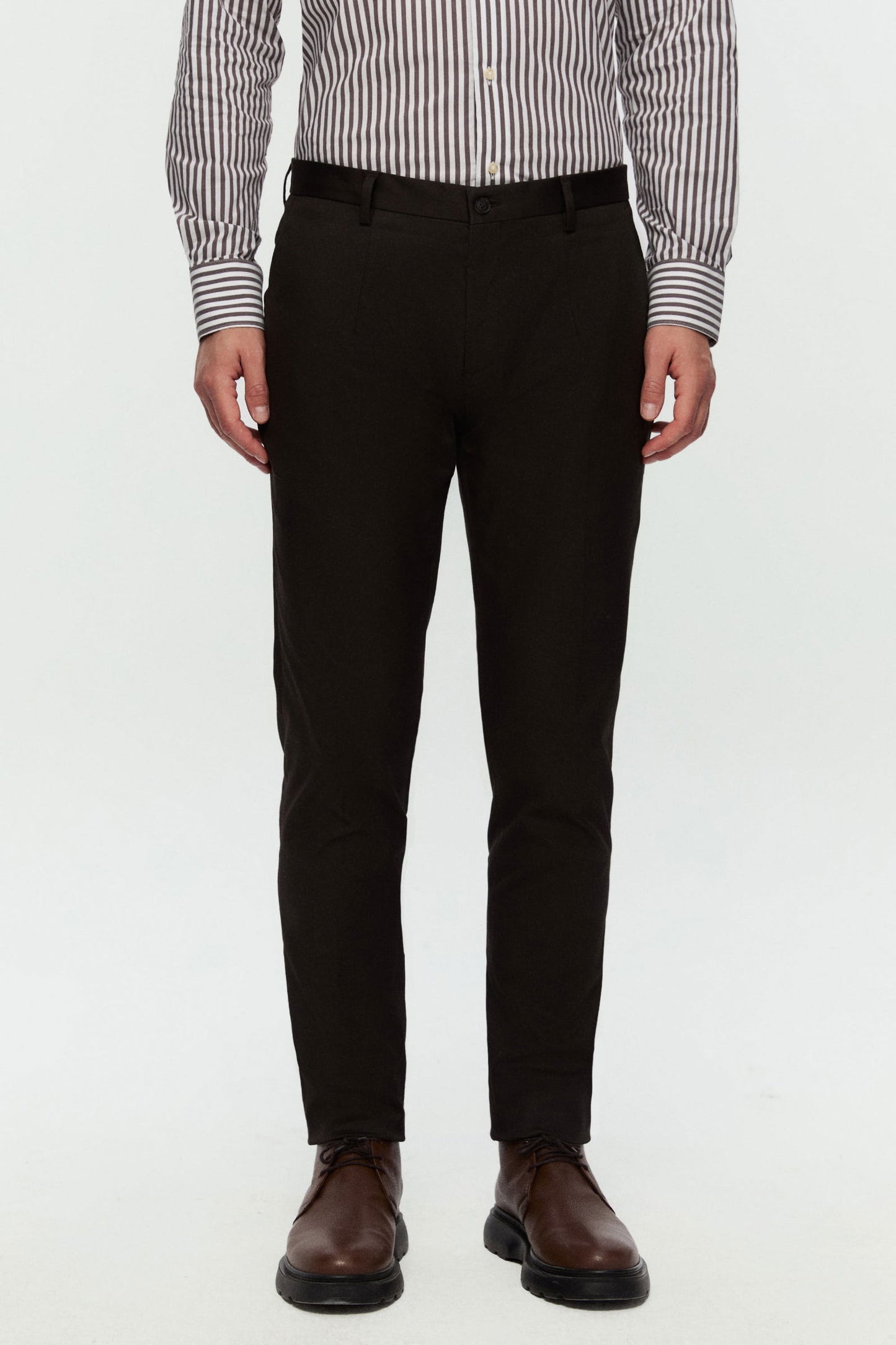 Damat Slim Fit Kahverengi Flanel Kumaş Pantolon