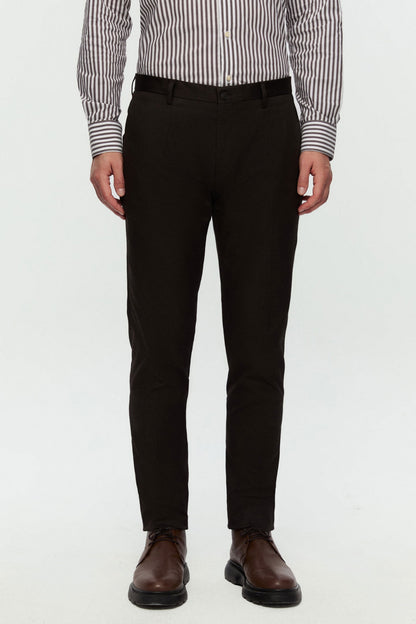 Damat Slim Fit Kahverengi Flanel Kumaş Pantolon