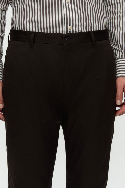Damat Slim Fit Kahverengi Flanel Kumaş Pantolon