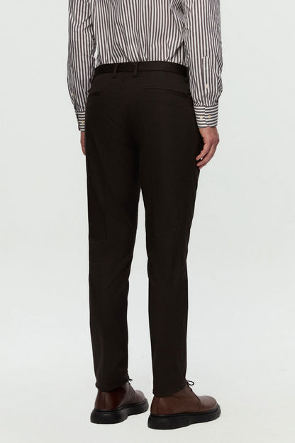 Damat Slim Fit Kahverengi Flanel Kumaş Pantolon
