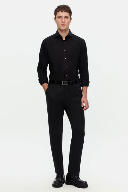Damat Slim Fit Siyah Düz Gömlek