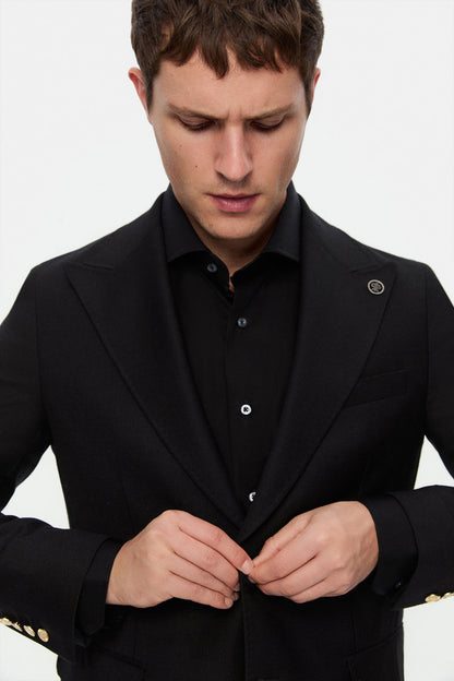 Damat Regular Fit Siyah Armürlü Kumaş Ceket