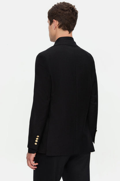 Damat Regular Fit Siyah Armürlü Kumaş Ceket