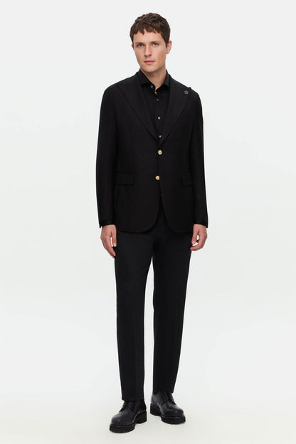 Damat Regular Fit Siyah Armürlü Kumaş Ceket