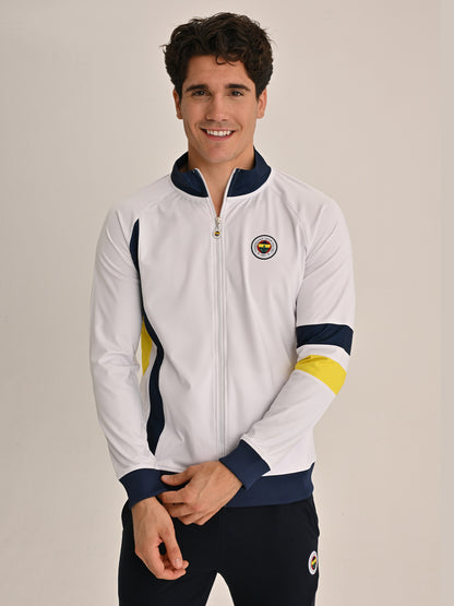 Fenerbahçe Beyaz Tribün Sarı Lacivert Şeritli Erkek Sweatshirt
